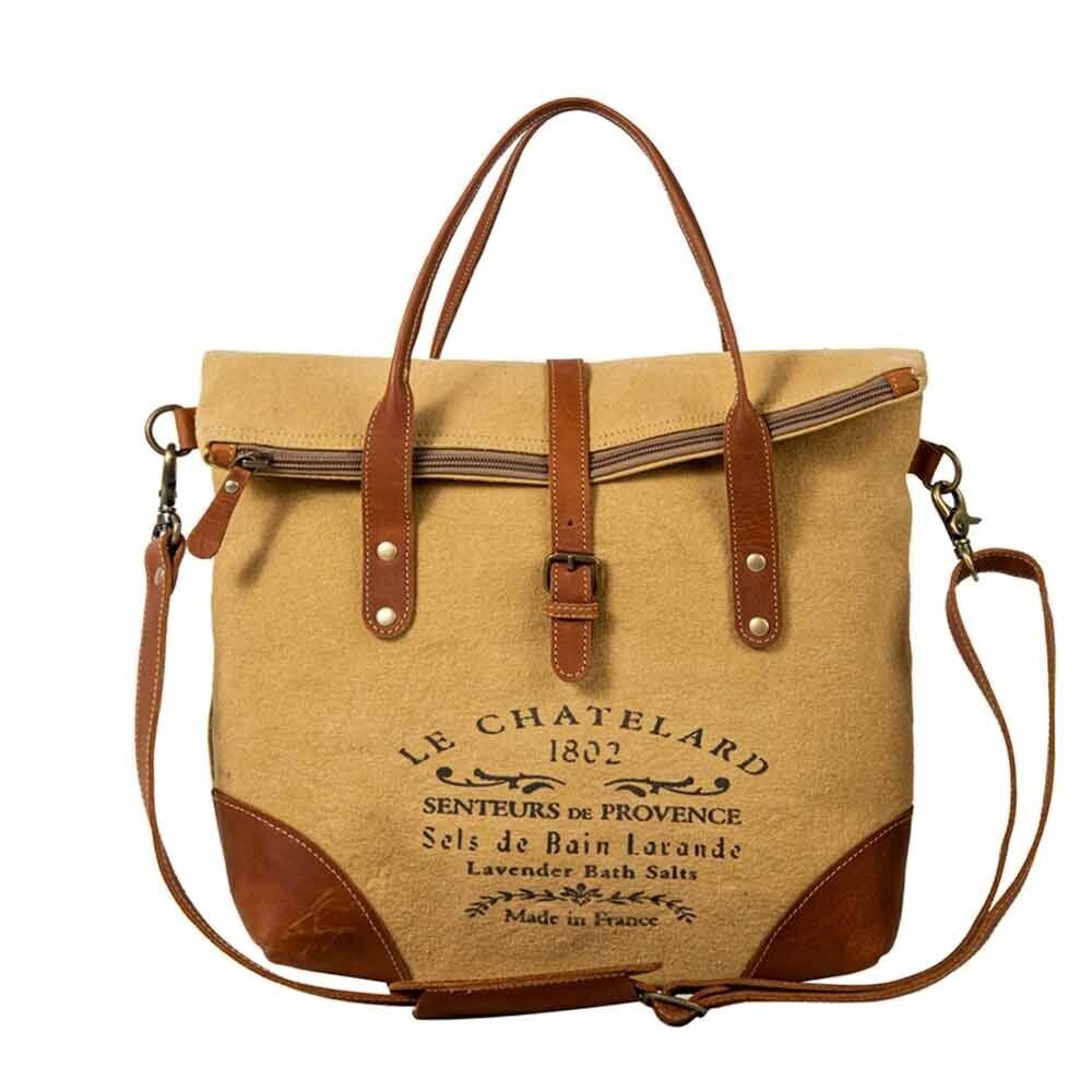 Myra Bag Handmade Chatelard Shoulder Bag Upcycled Canvas & Cowhide Leather